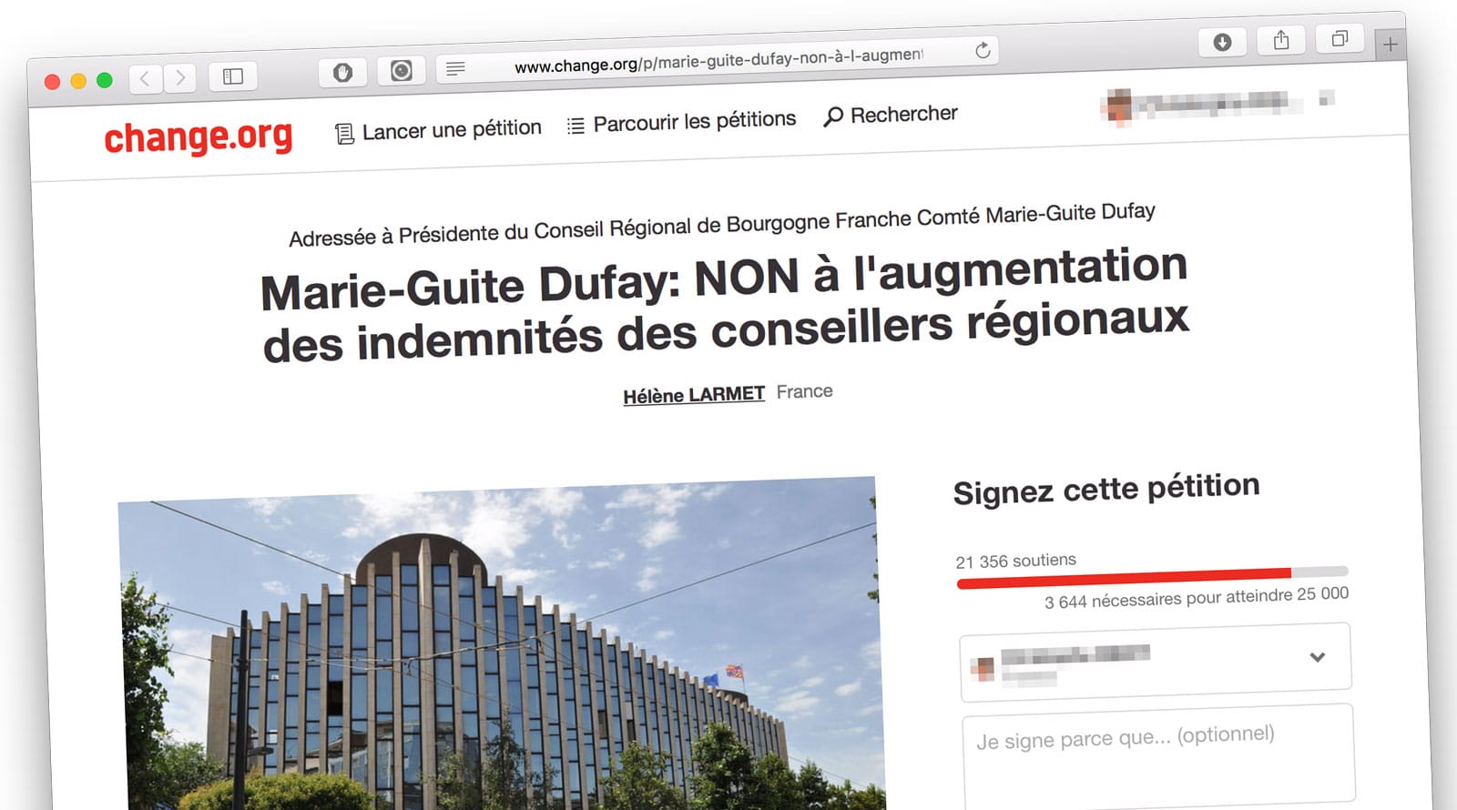 Pétition contre l'augmentation des indemnités des conseillers régionaux de la région Bourgogne-Francche-Comté