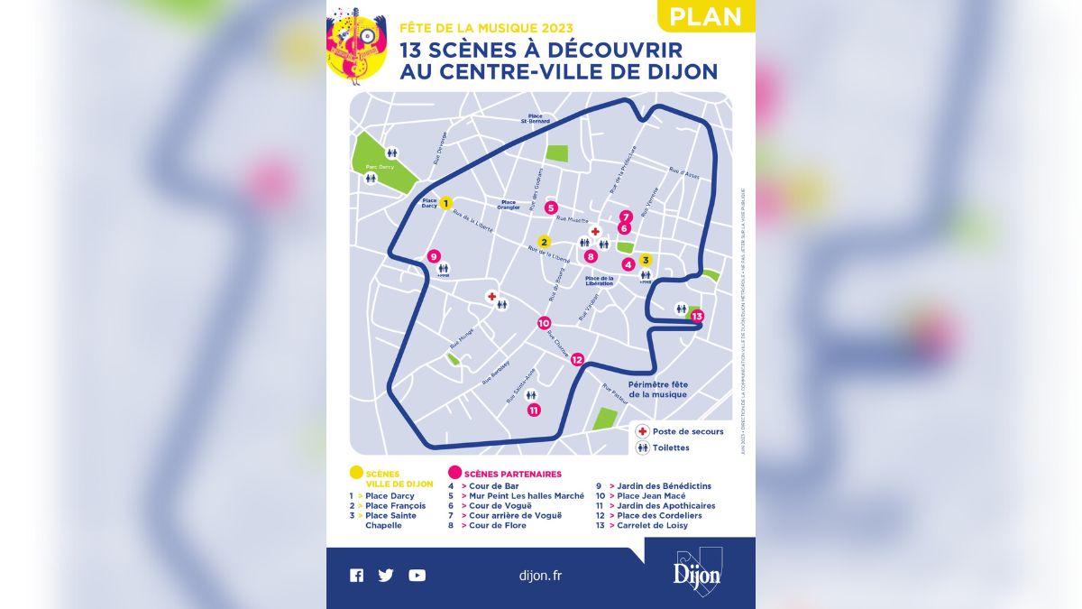 Le plan des scènes pour le Fête de la Musique 2023 à Dijon