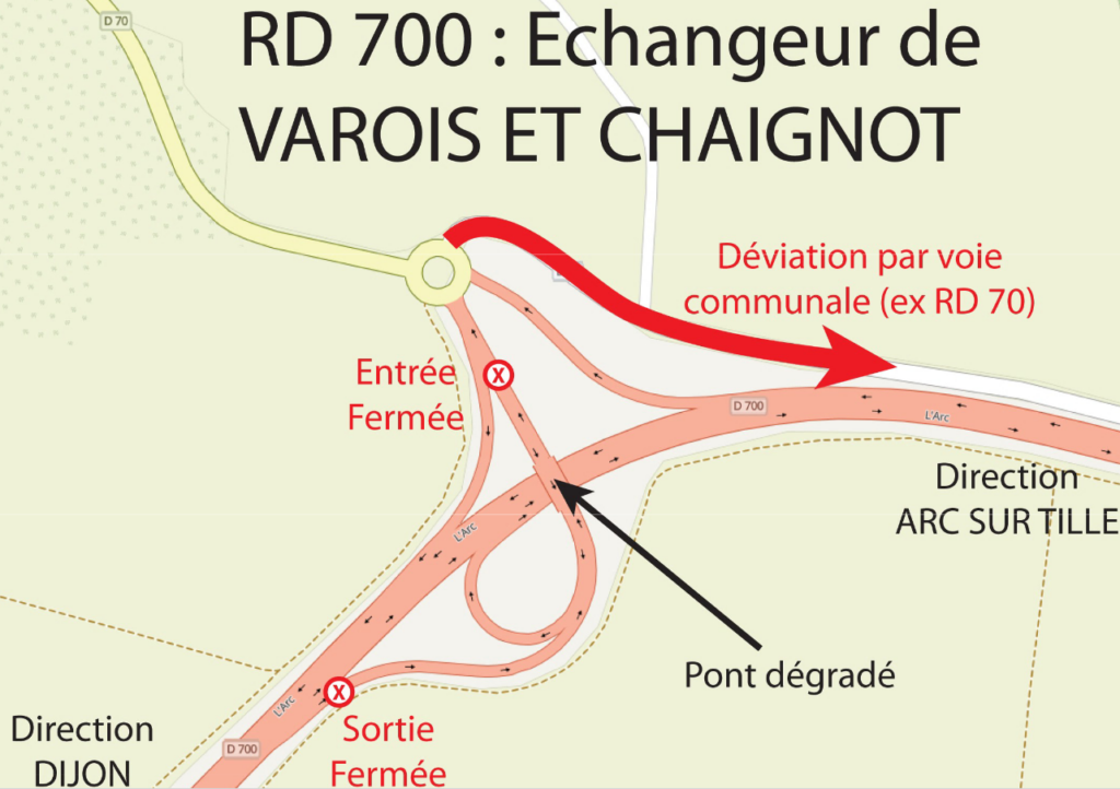RD 700 : l'échangeur de Varois-et-Chaignot partiellement fermé